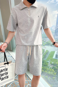 精神小伙夏季青年男生纯色套装短袖短裤修身两件套C203-6695-P88图片