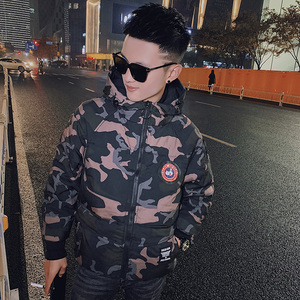 社会小伙冬季男士迷彩连帽棉衣加厚保暖休闲外套C203-055-特P100，男装棉衣，电商C208
