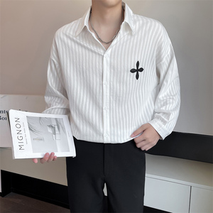 精神小伙春秋季青年男士衬衫2022轻熟风潮流条纹衬衣C203-8834P58，男装衬衫，电商C208