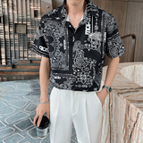 社会小伙男士抖音直播短袖花衬衫轻熟风新款半袖衬衣8811-P58，男装T恤，电商C208