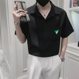 社会小伙夏季尖领纯色衬衫青年流行薄款短袖男士上衣C203-8819P58，男装T恤，电商C208
