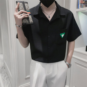 社会小伙夏季尖领纯色衬衫青年流行薄款短袖男士上衣C203-8819P58图片