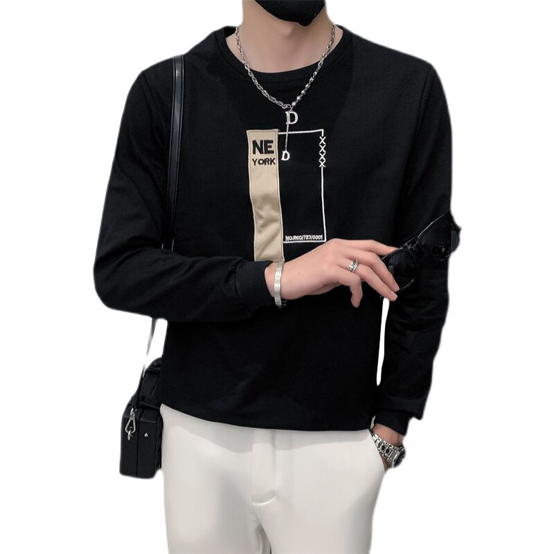 社会小伙春季男士圆领套头卫衣长袖修身刺绣上衣男C203-G5062-P48,男装卫衣,电商C208