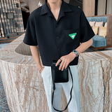 2026夏季男士新款短袖衬衫社会小伙纯色格子潮牌半袖上衣8819-P58，男装T恤，电商C208