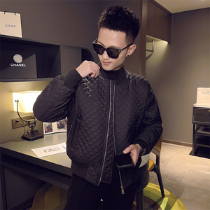棒球服高街男冬季加厚菱形格子棉衣潮牌棉服外套1065图片