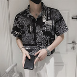 夏威夷印花衬衫男夏季社会小伙沙滩短袖ins男士痞帅衬衣8811，男装T恤，电商C208