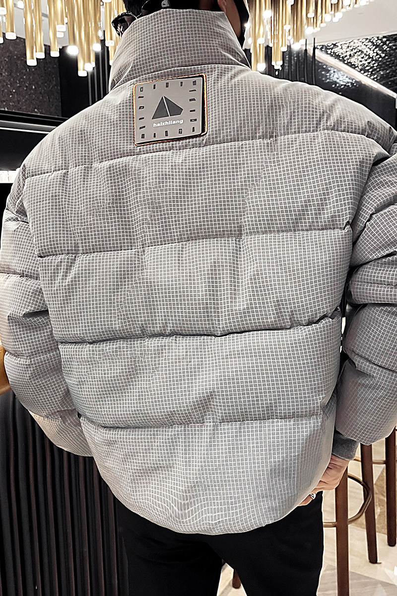 社会小伙冬季新款男士夜光棉衣千鸟格立领工装棉服C203-1039-P128,男装棉衣,电商C208