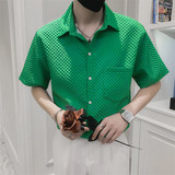夏季男士纯色短袖尖领衬衫2026新款青年时尚半袖上衣C203-8817P58，男装T恤，电商C208