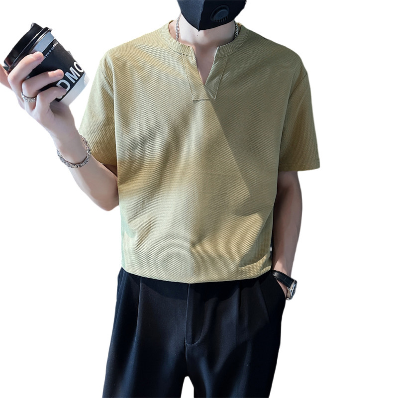精神小伙夏季男士短袖体恤纯色V领潮流半袖t恤男C203-8872-特P48,男装T恤,电商C208