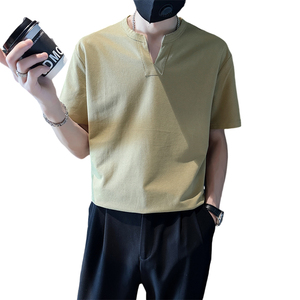 精神小伙夏季男士短袖体恤纯色V领潮流半袖t恤男C203-8872-特P48图片