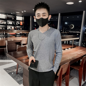 社会小伙冬季v领针织衫纯色套头打底衫修身毛衣男C203-8846-特P28图片