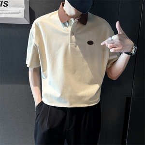 精神小伙夏季短袖t恤男撞色修身体恤翻领半袖polo衫C203-8861-P58图片