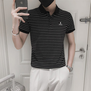 夏季男士条纹翻领Polo衫时尚休闲短袖修身T恤C203-8806-P58控78图片