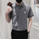 社会小伙夏季短袖印花翻领Polo衫青年流行薄款t恤男C203-5218-P48，男装T恤，电商C208