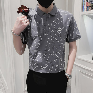社会小伙夏季短袖印花翻领Polo衫青年流行薄款t恤男C203-5218-P48,摩托车神摇穿衣搭配图片