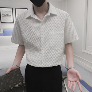 社会小伙短袖休闲尖领衬衫青春流行夏季男士纯色上衣C203-8817P58，男装T恤，电商C208