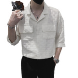 店主风夏季新款男士黑色短袖衬衫百搭多口袋衬衣男C203-8818P68，男装T恤，电商C208