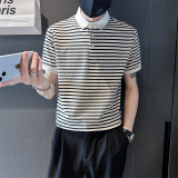 2025夏季新款男士商务翻领Polo衫时尚条纹短袖t恤男C203-8863-P58，男装T恤，电商C208