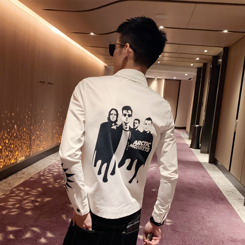 社会小伙春秋季男士修身印花衬衣时尚潮牌潮流衬衫C203-1004-P55，男装衬衫，电商C208