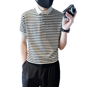 2025夏季新款男士商务翻领Polo衫时尚条纹短袖t恤男C203-8863-P58图片