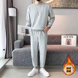 冬季圆领卫衣纯色卫裤套装男加绒加厚两件套6723（加绒套装）-P98，男装休闲裤，电商C208