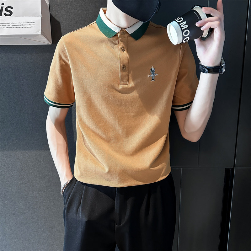 精神小伙夏季半袖翻领polo衫帅气百搭短袖条纹T恤男C203-8864-P58图片