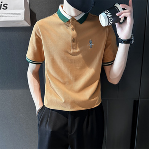 精神小伙夏季半袖翻领polo衫帅气百搭短袖条纹T恤男C203-8864-P58图片