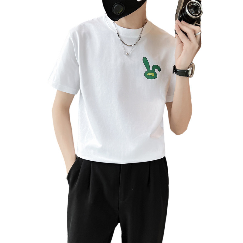 社会小伙夏季男士短袖t恤纯棉半袖圆领体恤白色T恤C203-8858-P38,男装T恤,电商C208