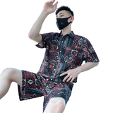 精神小伙夏季男士短袖短裤套装2025新款半袖花衬衫C208-8884-P88，男装牛仔裤，电商C208