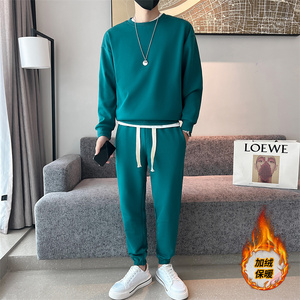 冬季青年男生潮牌卫衣卫裤套装纯色休闲套头两件套C203-6723R-P98，男装休闲裤，电商C208