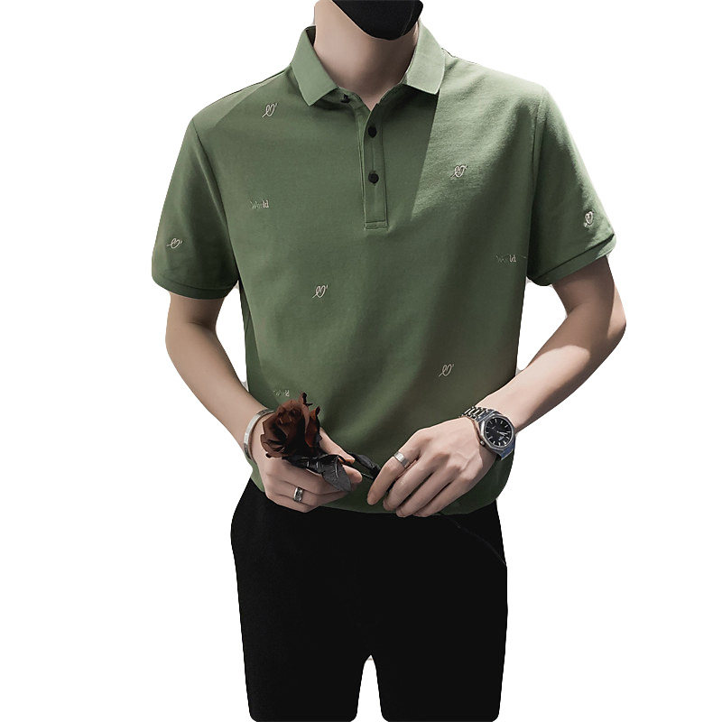 精神小伙夏季男士绣花短袖Polo衫翻领休闲纯色T恤男C203-8815-P58,男装T恤,电商C208