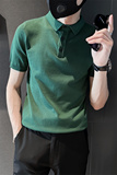精神小伙夏季短袖polo衫纯色翻领t恤男绿色针织衫C203-8866-特P48，男装T恤，电商C208