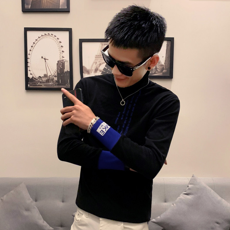 秋冬季男士高领打底衫时尚刺绣潮流长袖T恤男C203-3005,男装T恤,电商C208