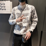 社会小伙冬季保暖毛衣男小熊提花圆领休闲针织衫DS-C203-5308-P68，男装针织衫/毛衣，电商C208