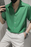2026夏季潮流短袖衬衫青年帅气时尚休闲尖领衬衣男C203-8820P58，男装T恤，电商C208