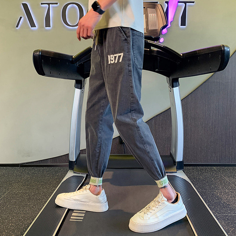 精神小伙夏季男士刺绣牛仔裤薄款束脚潮牌九分裤C203-6746-特P48，男装牛仔裤，电商C208