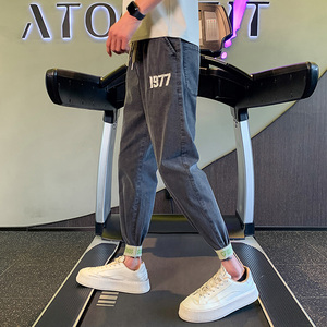 精神小伙夏季男士刺绣牛仔裤薄款束脚潮牌九分裤C203-6746-特P48，男装牛仔裤，电商C208