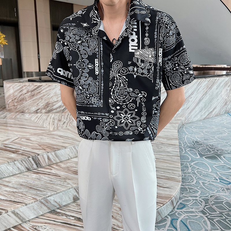 2026夏季男士翻领短袖花衬衫轻熟风青年小伙休闲上衣C203-8811P58,男装T恤,电商C208