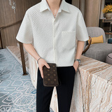 青年男士夏季纯色短袖尖衬衫轻熟风抖音直播休闲上衣C203-8817P58，男装T恤，电商C208