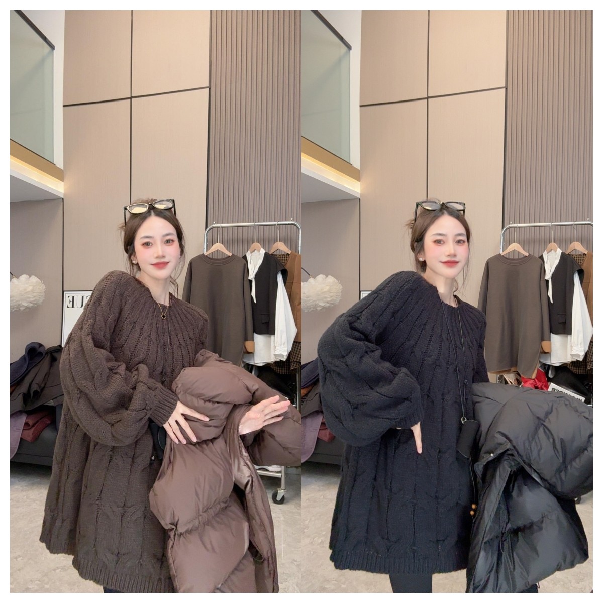 【冬季恋歌】秋冬穿搭~高级感麻花针织中长款宽松显瘦长袖毛衣