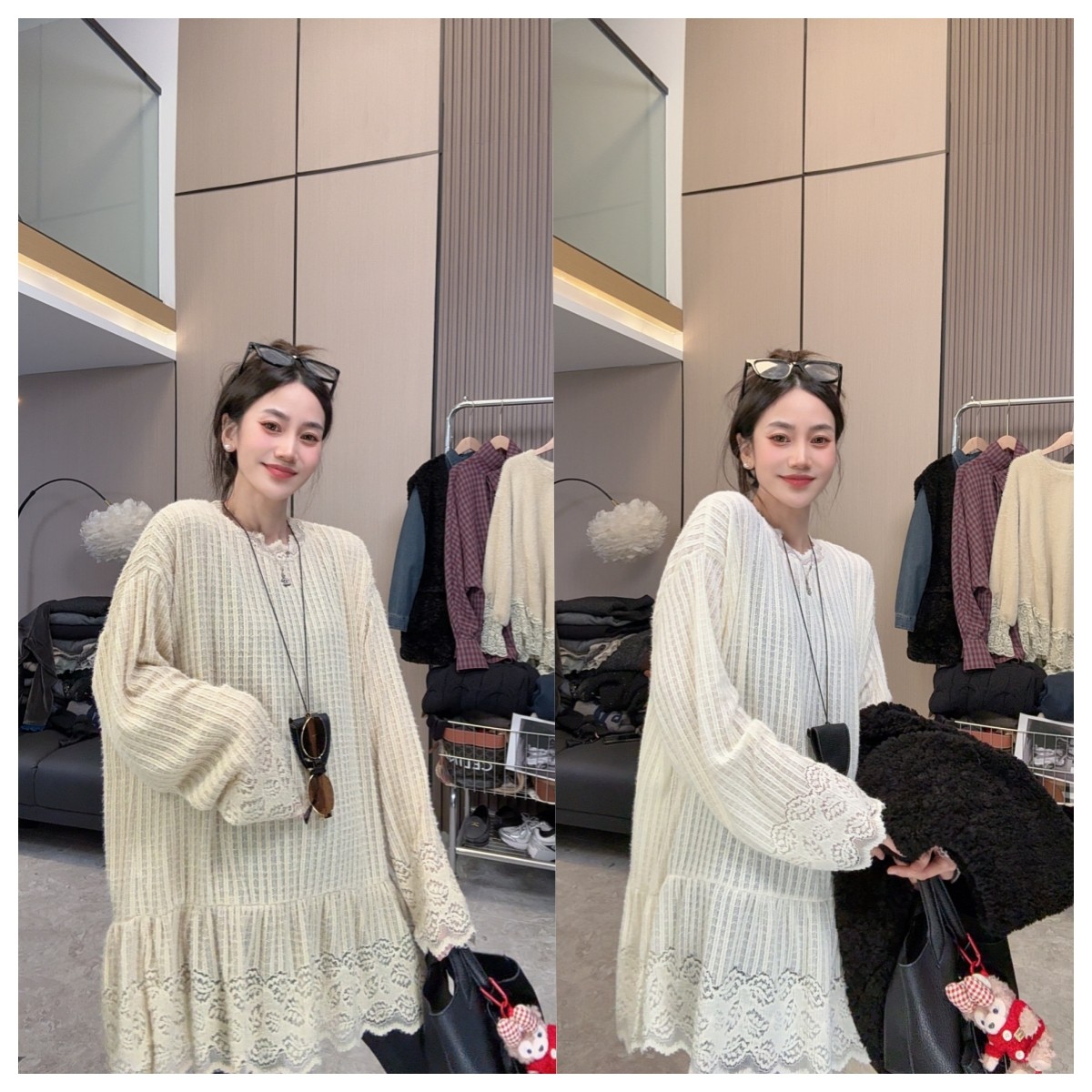 【一眼心动】毛绒软蕾丝时尚高级感简约休闲宽松显瘦打底上衣