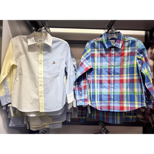 国内代购Gap男童大童春季新款纯棉刺绣翻领长袖衬衫儿童装861385