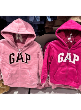 国内代购Gap新款logo男女童仿羊羔绒连帽卫衣童装829262厚外套