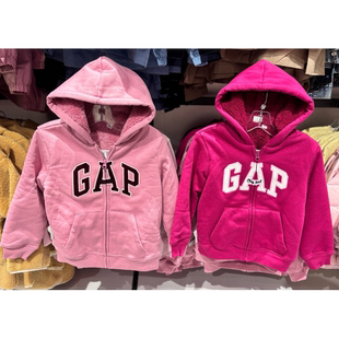 国内代购Gap新款logo男女童仿羊羔绒连帽卫衣童装829262厚外套