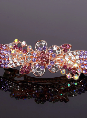 弹簧夹新款发夹水钻花朵发卡后脑勺一字横夹花朵马尾夹发饰品