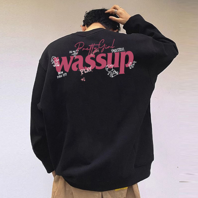 WASSUPHEODS潮牌加绒圆领卫衣男