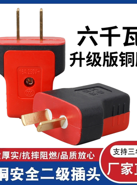 【纯铜件】加厚纯铜插头二脚不带线防摔连体铜16A大功率电源叉头