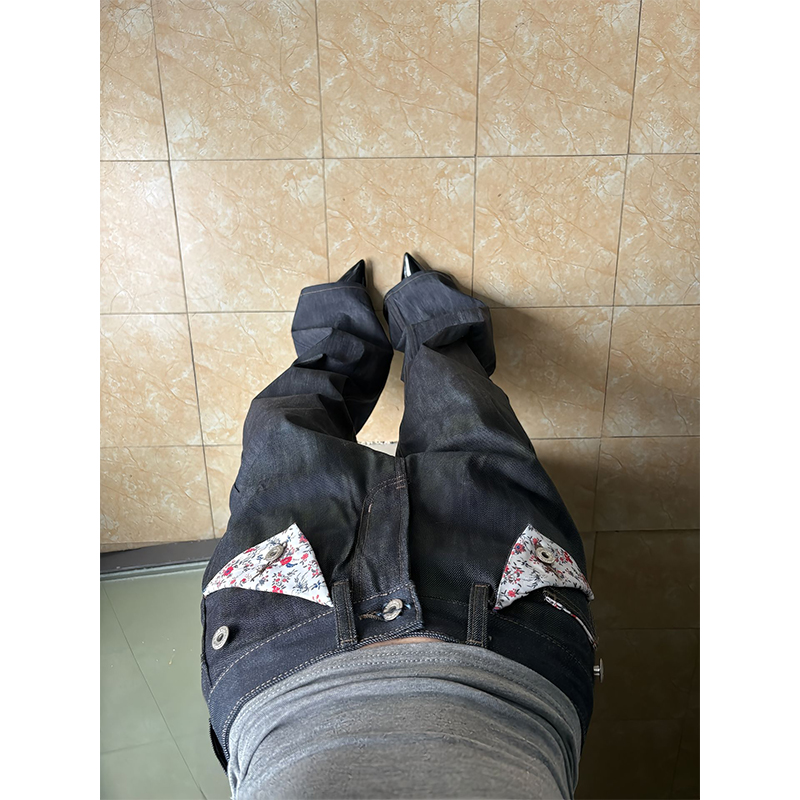 碎花拼接原色牛仔裤男