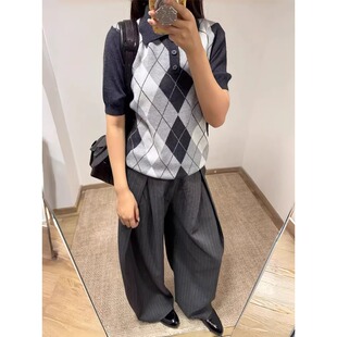 男女夏季 stay 短袖 night阿盖尔菱形格混纺针织polo衫 翻领t恤 the