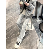 微喇叭裤 美式 cleanfit裤 子高街窄版 vibe风烟灰色牛仔裤 男直筒修身